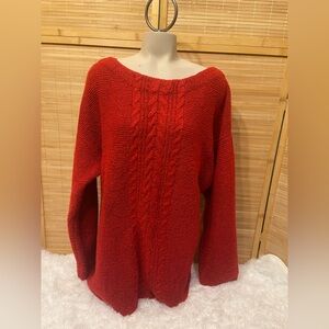 LIZ CLAIBORNE LADIES CABLE CREW TUNIC CABARET RED SWEATER top shirt XXL